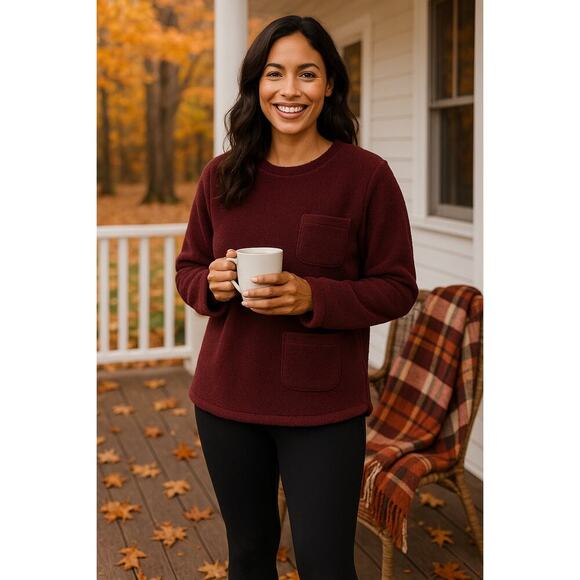 Cuddl Duds Sweaters - New Cuddl Duds Large Burgundy Sherpa Fleece Pullover Long Sleeve Cozy Top SZ L